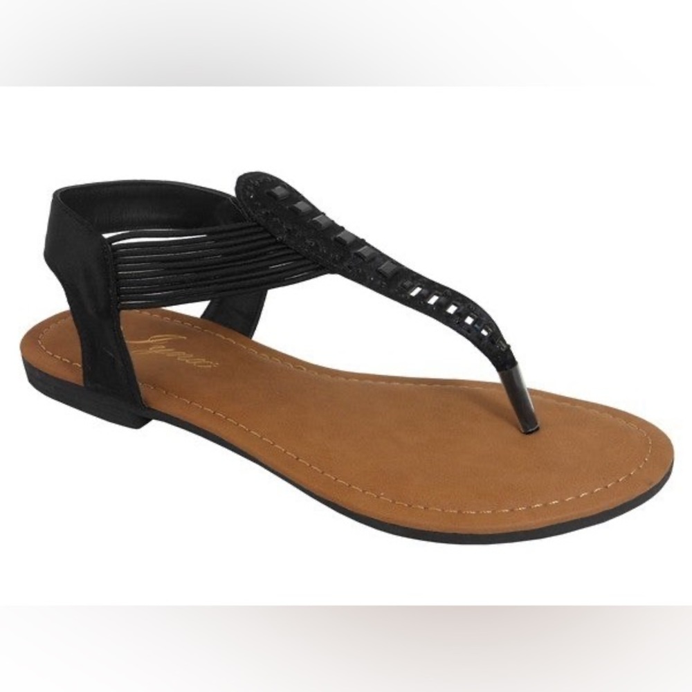 NIB black sequin laser cut sandals